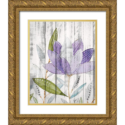 Purple Floral on Wood 2 Gold Ornate Wood Framed Art Print with Double Matting by Kimberly, Allen