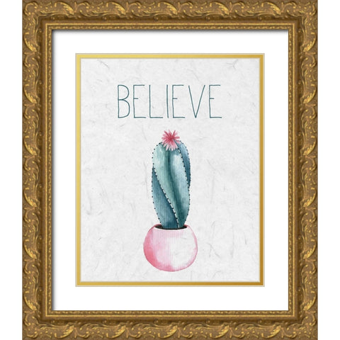 Cactus Pink 2 Gold Ornate Wood Framed Art Print with Double Matting by Allen, Kimberly