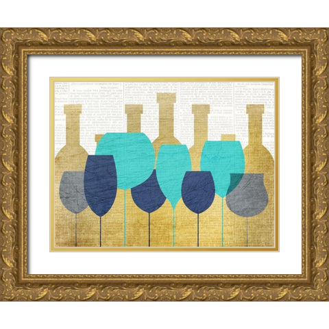 Glasses and Bottles Gold Ornate Wood Framed Art Print with Double Matting by Kimberly, Allen