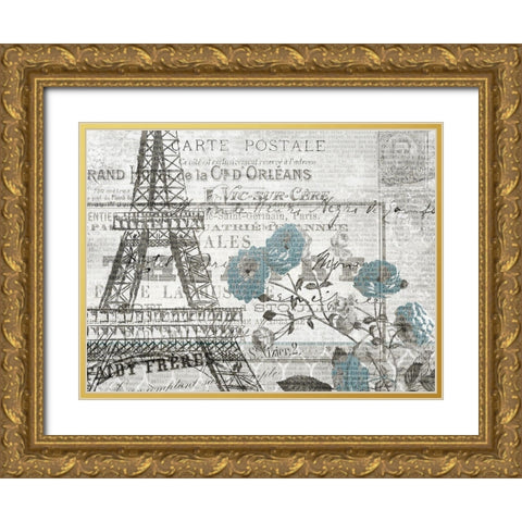 Paris Blue 1 Gold Ornate Wood Framed Art Print with Double Matting by Kimberly, Allen