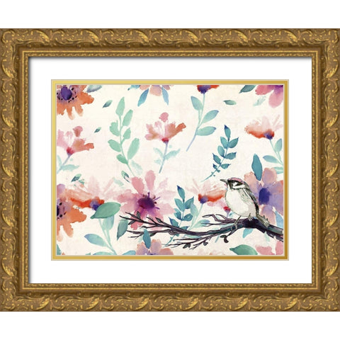 Spring Bird Gold Ornate Wood Framed Art Print with Double Matting by Kimberly, Allen