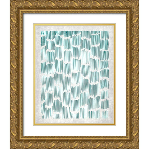 Teal Crosshatched 2 Gold Ornate Wood Framed Art Print with Double Matting by Allen, Kimberly
