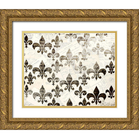 Fleur Words Gold Ornate Wood Framed Art Print with Double Matting by Kimberly, Allen