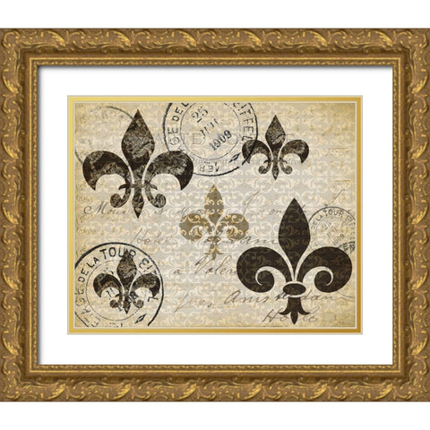 Postcard Fleur Gold Ornate Wood Framed Art Print with Double Matting by Kimberly, Allen