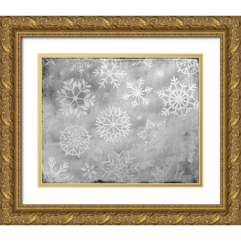 Snowflake Day Gold Ornate Wood Framed Art Print with Double Matting by Kimberly, Allen