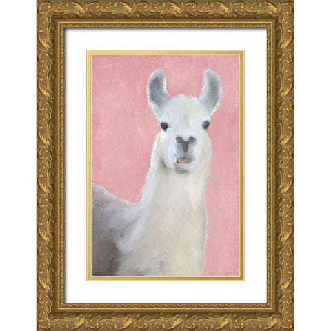Llama on Pink Gold Ornate Wood Framed Art Print with Double Matting by Kimberly, Allen