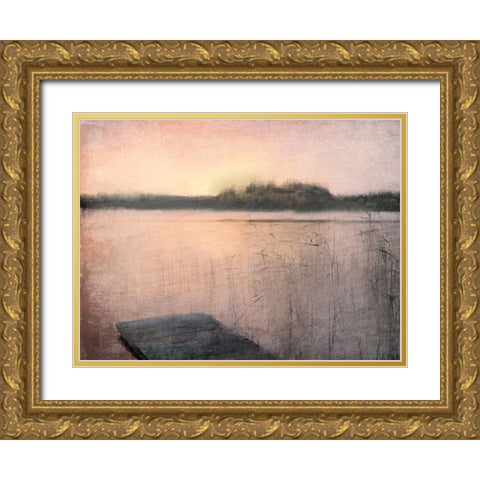 Pink Sunset at the Lake Gold Ornate Wood Framed Art Print with Double Matting by Kimberly, Allen