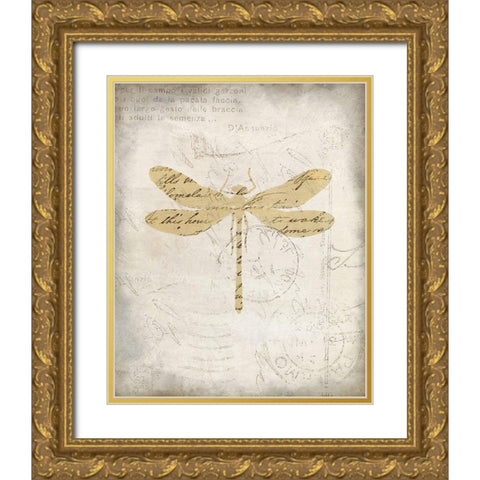 Dragonfly Letters 1 Gold Ornate Wood Framed Art Print with Double Matting by Kimberly, Allen