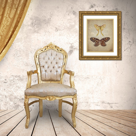Newspaper Butterfly 1 Gold Ornate Wood Framed Art Print with Double Matting by Allen, Kimberly