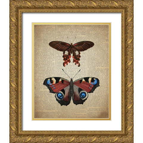 Newspaper Butterfly 2 Gold Ornate Wood Framed Art Print with Double Matting by Allen, Kimberly