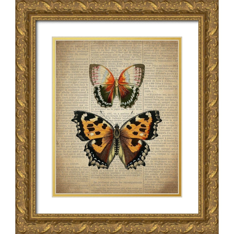 Newspaper Butterfly 3 Gold Ornate Wood Framed Art Print with Double Matting by Allen, Kimberly