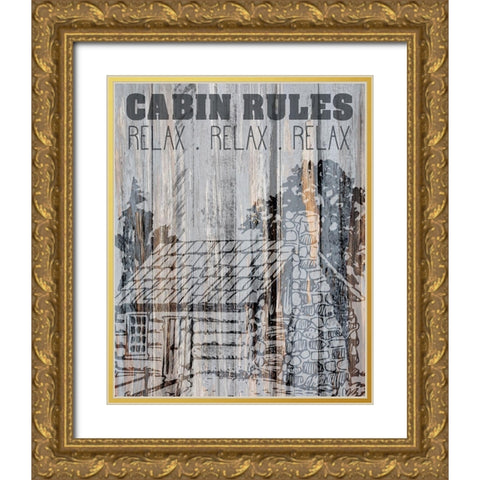 Cabin Rules 1 Gold Ornate Wood Framed Art Print with Double Matting by Kimberly, Allen