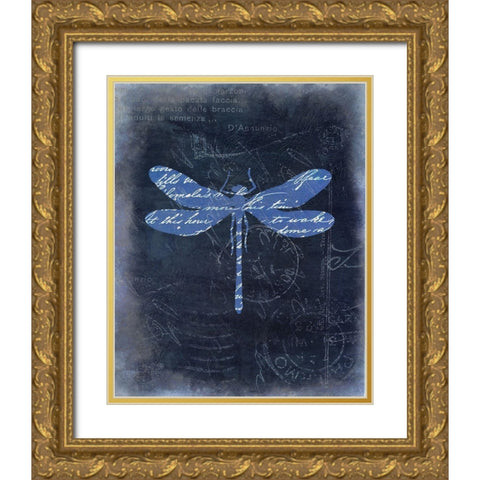 Dragonfly Blue 1 Gold Ornate Wood Framed Art Print with Double Matting by Allen, Kimberly