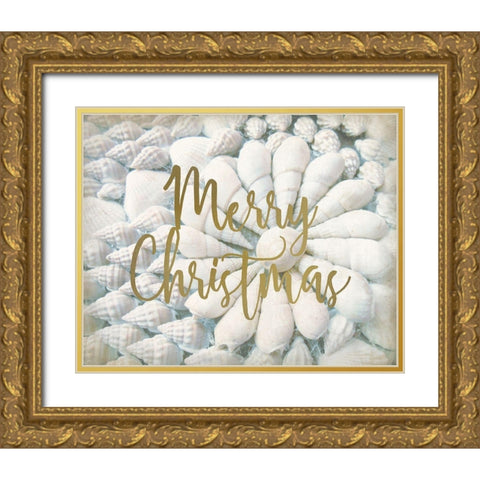 Merry Christmas Shells Gold Ornate Wood Framed Art Print with Double Matting by Kimberly, Allen