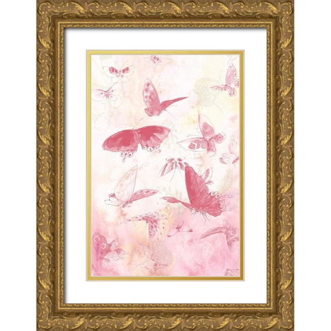Butterflies Panel 1 Gold Ornate Wood Framed Art Print with Double Matting by Kimberly, Allen