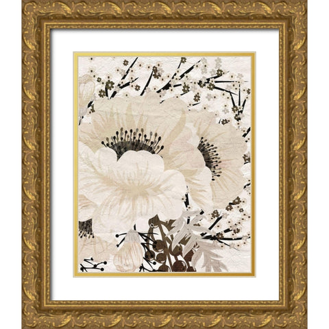 Cream Bloom 1 Gold Ornate Wood Framed Art Print with Double Matting by Kimberly, Allen