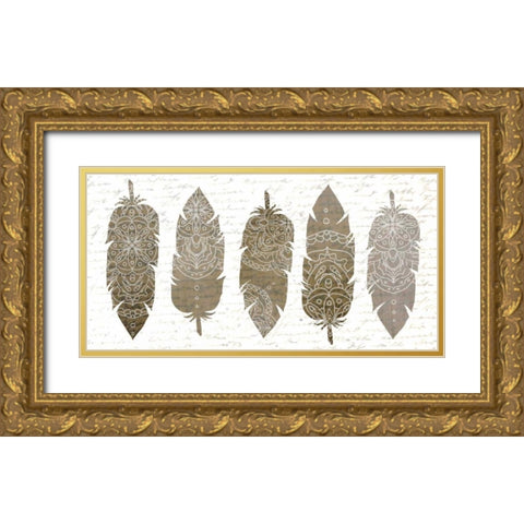 Feathered Panel B Gold Ornate Wood Framed Art Print with Double Matting by Allen, Kimberly