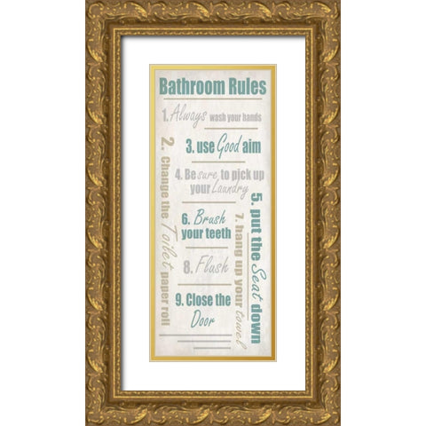 Bathroom Rules  Gold Ornate Wood Framed Art Print with Double Matting by Allen, Kimberly