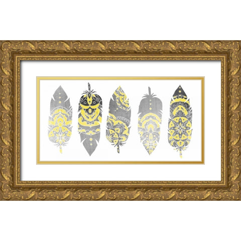 Feathered Tribal Gold Ornate Wood Framed Art Print with Double Matting by Allen, Kimberly
