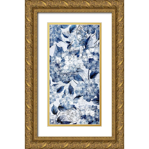 Indigo Hydrangea B Gold Ornate Wood Framed Art Print with Double Matting by Kimberly, Allen