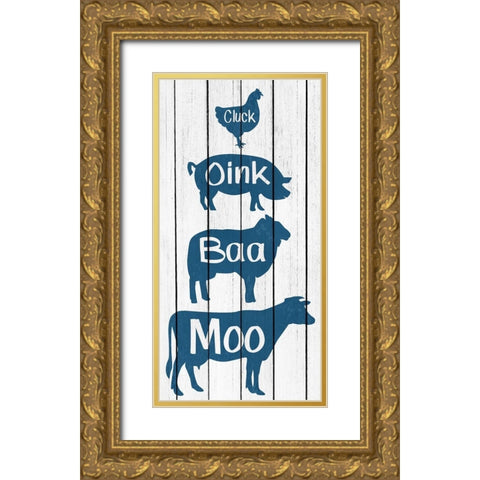 Moo Oink Gold Ornate Wood Framed Art Print with Double Matting by Kimberly, Allen
