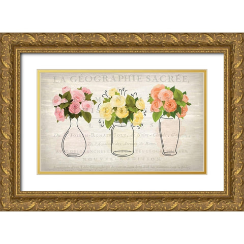 3 Vases Gold Ornate Wood Framed Art Print with Double Matting by Kimberly, Allen
