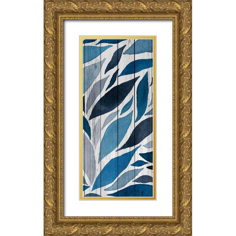 Indigo Leaves 2 Gold Ornate Wood Framed Art Print with Double Matting by Allen, Kimberly