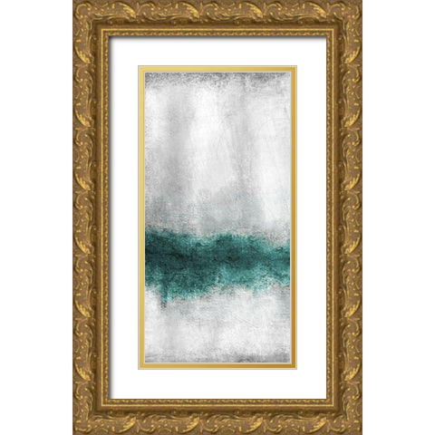 Teal Tones Panel A Gold Ornate Wood Framed Art Print with Double Matting by Allen, Kimberly