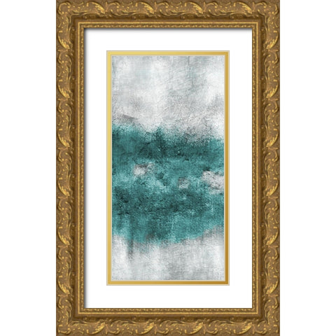 Teal Tones Panel C Gold Ornate Wood Framed Art Print with Double Matting by Allen, Kimberly