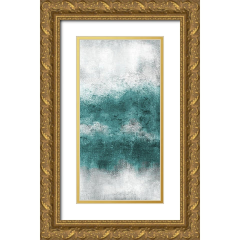 Teal Tones Panel D Gold Ornate Wood Framed Art Print with Double Matting by Allen, Kimberly