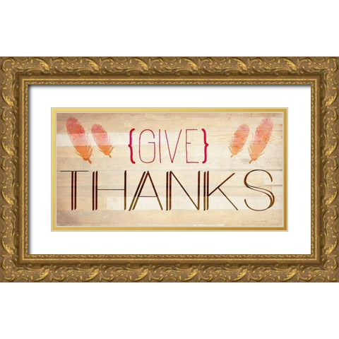 Give Thanks Gold Ornate Wood Framed Art Print with Double Matting by Kimberly, Allen