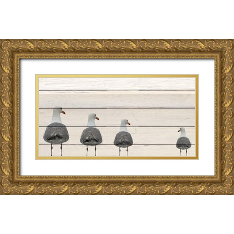 Seagulls on Wood Gold Ornate Wood Framed Art Print with Double Matting by Kimberly, Allen
