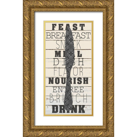 Cutlery 3 Gold Ornate Wood Framed Art Print with Double Matting by Kimberly, Allen