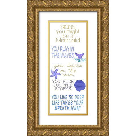 Mermaid Signs v2 Gold Ornate Wood Framed Art Print with Double Matting by Kimberly, Allen