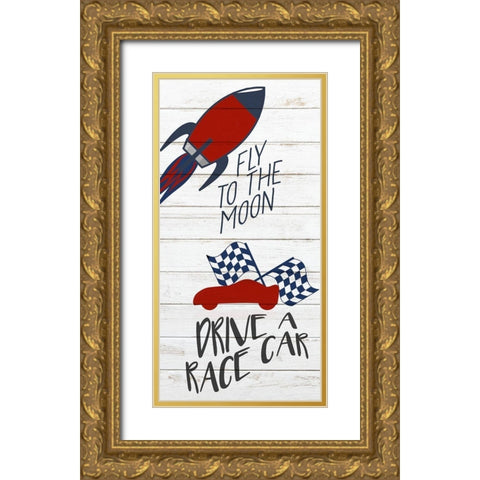 Fly to the Moon Gold Ornate Wood Framed Art Print with Double Matting by Kimberly, Allen