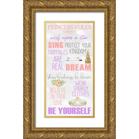 Princess Rules Panel Gold Ornate Wood Framed Art Print with Double Matting by Kimberly, Allen