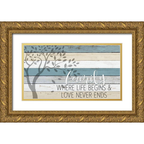 Family Where Life Begins Gold Ornate Wood Framed Art Print with Double Matting by Kimberly, Allen