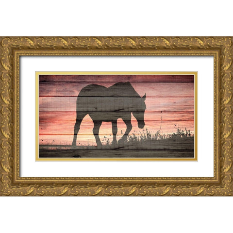 Horse Sunset Gold Ornate Wood Framed Art Print with Double Matting by Allen, Kimberly
