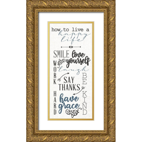 Happy Life Gold Ornate Wood Framed Art Print with Double Matting by Allen, Kimberly
