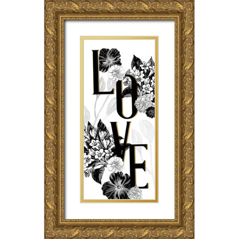 Love Floral Gold Ornate Wood Framed Art Print with Double Matting by Allen, Kimberly