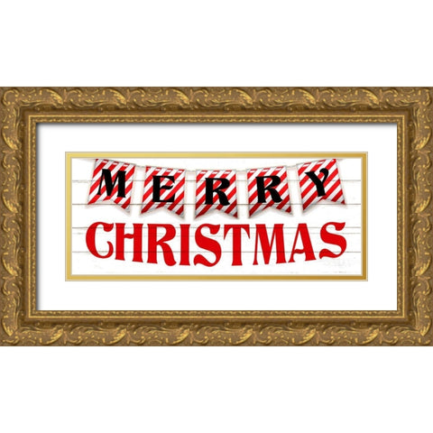 Merry Christmas Canes Gold Ornate Wood Framed Art Print with Double Matting by Allen, Kimberly