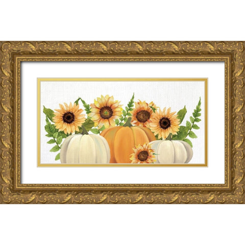 Sunflowers and Pumpkins Gold Ornate Wood Framed Art Print with Double Matting by Allen, Kimberly