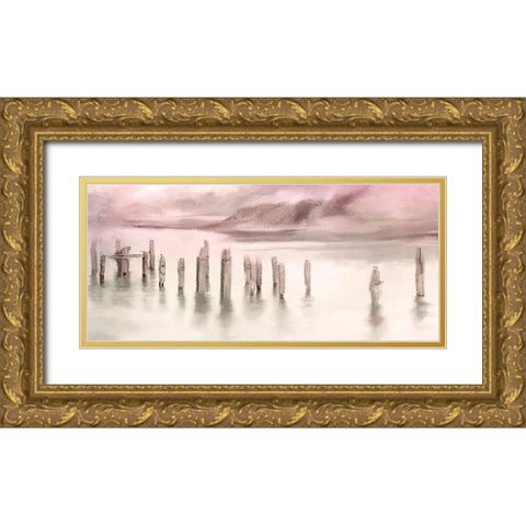 Broken Pier Sunset Gold Ornate Wood Framed Art Print with Double Matting by Allen, Kimberly