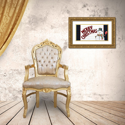Merry Christmas Snowman Gold Ornate Wood Framed Art Print with Double Matting by Allen, Kimberly