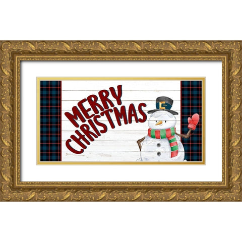 Merry Christmas Snowman Gold Ornate Wood Framed Art Print with Double Matting by Allen, Kimberly