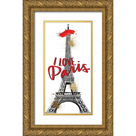 I Love Paris 1 Gold Ornate Wood Framed Art Print with Double Matting by Allen, Kimberly