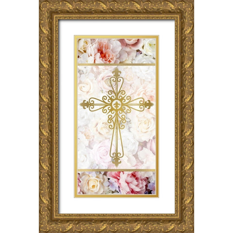 Faith Hope Floral 1 Gold Ornate Wood Framed Art Print with Double Matting by Allen, Kimberly