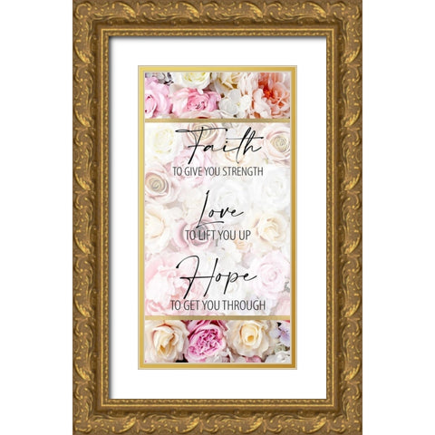 Faith Hope Floral 2 Gold Ornate Wood Framed Art Print with Double Matting by Allen, Kimberly
