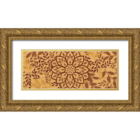 Brown Mandala Leaves 1 Gold Ornate Wood Framed Art Print with Double Matting by Allen, Kimberly