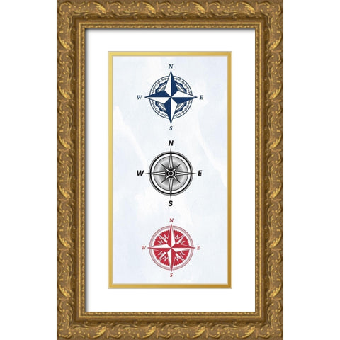 Vintage Compass 1 Gold Ornate Wood Framed Art Print with Double Matting by Allen, Kimberly